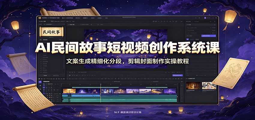 AI民间故事短视频创作系统课：文案生成精细化分段，剪辑封面制作实操教程-hcnxn
