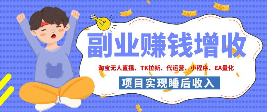 2026年多个真实落地副业项目，手把手带你搭建被动收入管道(淘宝无人直播、海外TK拉新、CSGO饰品交易、去水印小程序等)【揭秘】-hcnxn