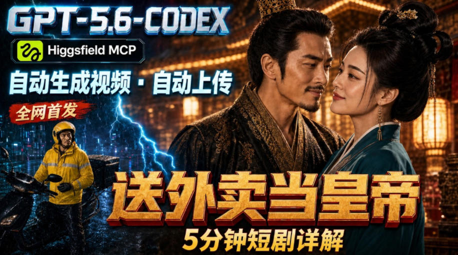 GPT-5.6 Codex+Higgsfield MCP：一条指令生成5分钟短剧并自动上传YouTube(油管)-hcnxn