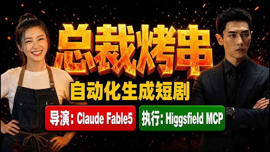 《总裁烤串》真人短剧全自动诞生！Claude Fable5 当导演，Higgsfield MCP 执行！-hcnxn