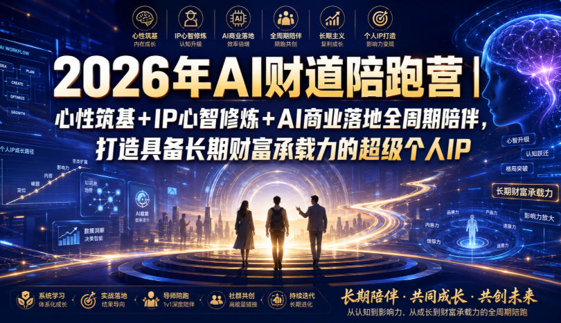 2026年AI财道陪跑营｜心性筑基+IP心智修炼+AI商业落地全周期陪伴，打造具备长期财富承载力的超级个人IP-hcnxn
