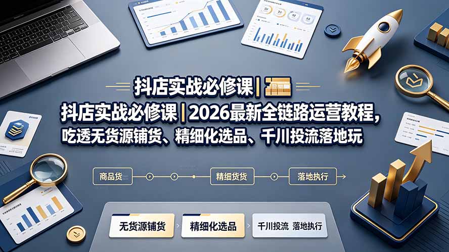抖店实战必修课｜2026最新全链路运营教程，吃透无货源铺货、精细化选品、千川投流落地玩法-hcnxn