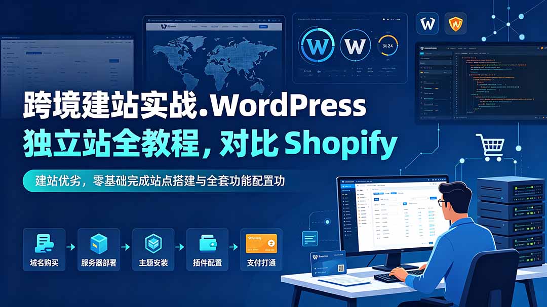 跨境建站实战：WordPress 独立站全教程，对比 Shopify 建站优劣，零基础完成站点搭建与全套功能配置-hcnxn