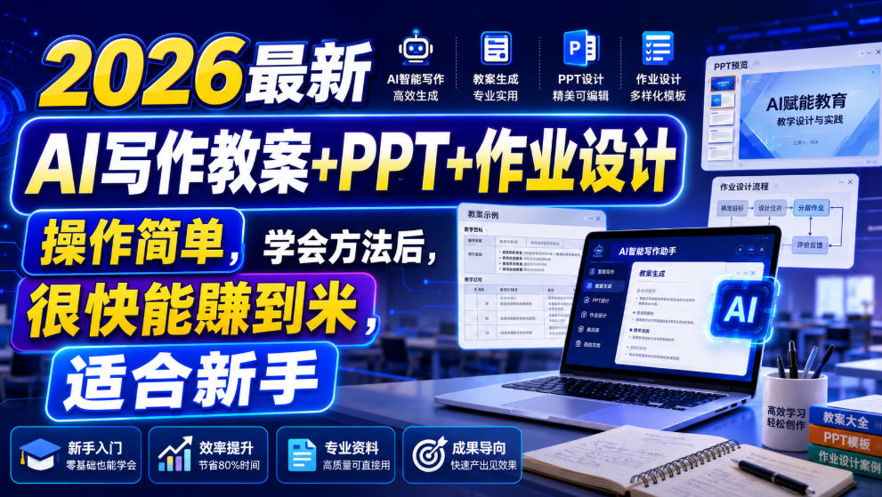 2026最新AI写作教案+PPT+作业设计，操作简单，学会方法后，很快能賺到米，适合新手-hcnxn