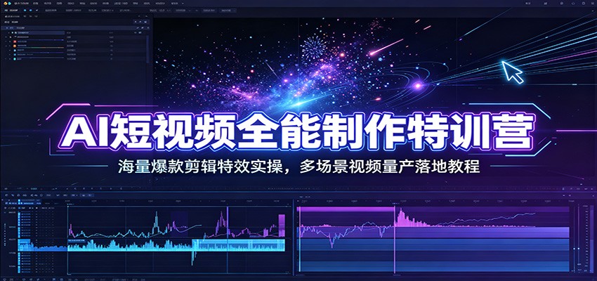 AI短视频全能制作特训营：海量爆款剪辑特效实操，多场景视频量产落地教程-hcnxn