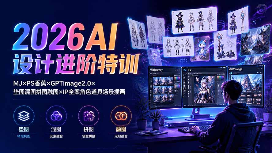 2026AI设计进阶特训：MJ×PS香蕉×GPTimage2.0×垫图混图拼图融图×IP全案角色道具场景插画-hcnxn
