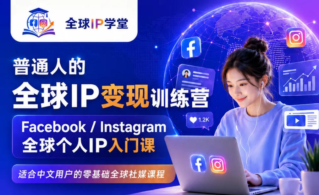 普通人的全球IP变现训练营，Facebook/Instagram全球个人IP入门课，零基础全球社媒课程-hcnxn