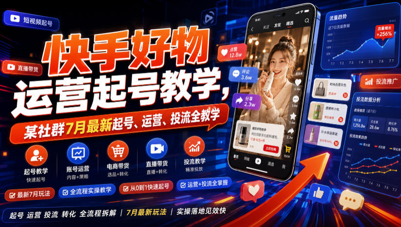 快手好物运营起号教学，某社群7月最新起号、运营、投流全教学-hcnxn