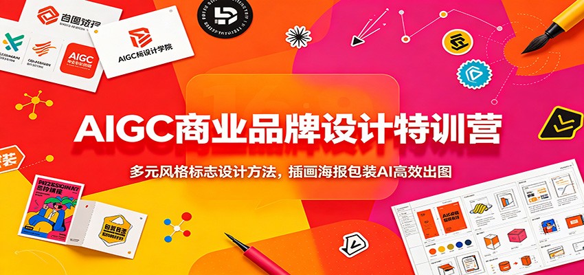 AIGC商业品牌设计特训营：多元风格标志设计方法，插画海报包装AI高效出图-hcnxn