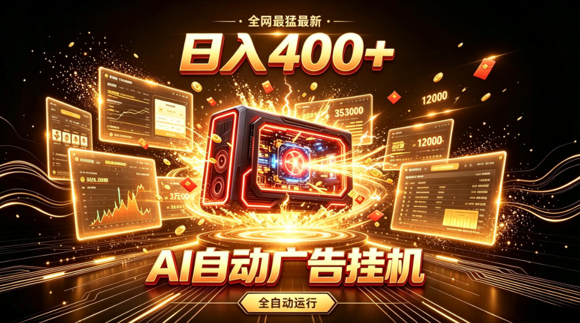 全网最猛最新的AI自动广告挂G，狠收益日入400+，真正做到躺賺式变现【揭秘】-hcnxn
