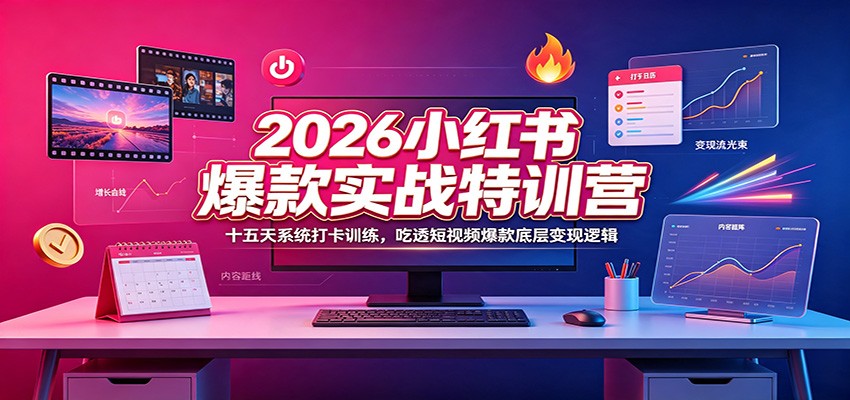 2026小红书爆款实战特训营：十五天系统打卡训练，吃透短视频爆款底层变现逻辑-hcnxn