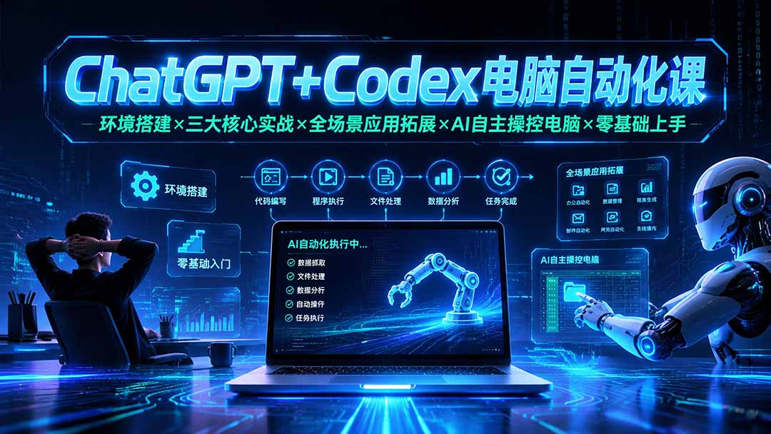 ChatGPT+Codex电脑自动化课：环境搭建×三大核心实战×全场景应用拓展×AI自主操控电脑×零基础上手-hcnxn