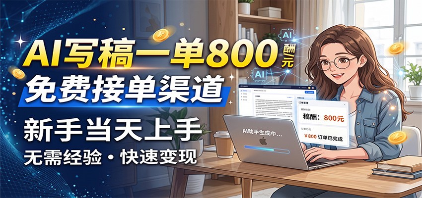 AI写稿一单800，免费接单渠道，一单一结几十到上千，新手当天上手-hcnxn