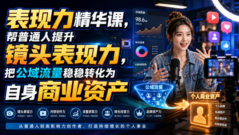 表现力精华课，帮普通人提升镜头表现力，把公域流量稳稳转化为自身商业资产-hcnxn