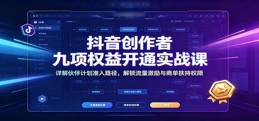抖音创作者九项权益开通实战课：详解伙伴计划准入路径，解锁流量激励与商单扶持权限-hcnxn