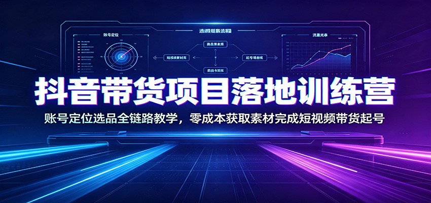 抖音带货项目落地训练营：账号定位选品全链路教学，零成本获取素材完成短视频带货起号-hcnxn