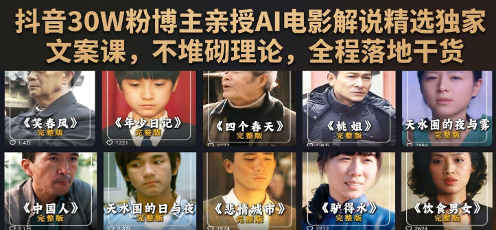 抖音30W粉博主亲授AI电影解说精选独家文案课，不堆砌理论，全程落地干货-hcnxn