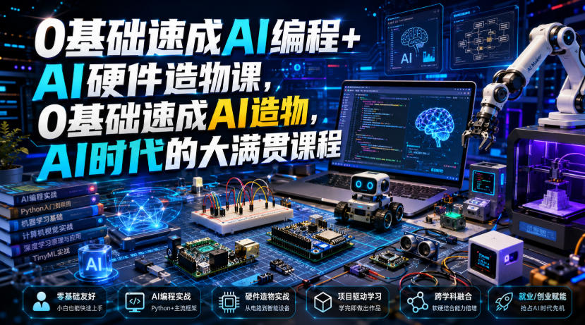 0基础速成AI编程+AI硬件造物课，0基础速成AI造物，AI时代的大满贯课程-hcnxn