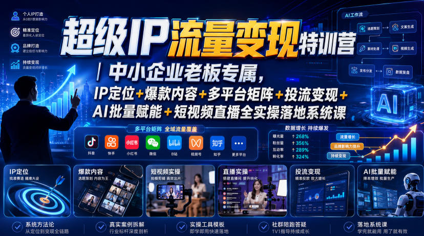 超级IP流量变现特训营｜中小企业老板专属，IP定位+爆款内容+多平台矩阵+投流变现+AI批量赋能+短视频直播全实操落地系统课-hcnxn