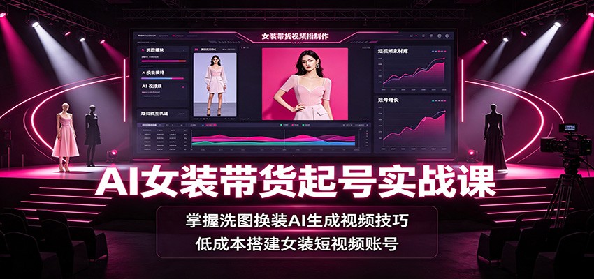 AI女装带货起号实战课：掌握洗图换装AI生成视频技巧，低成本搭建女装短视频账号-hcnxn