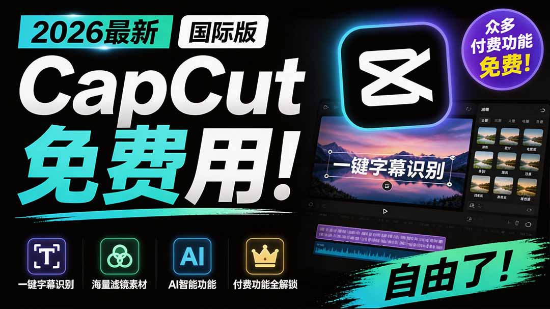 2026最新国际版剪映！CapCut 众多付费功能免费用，一键字幕识别 / 滤镜素材 / AI智能功能自由了 CapCut-hcnxn