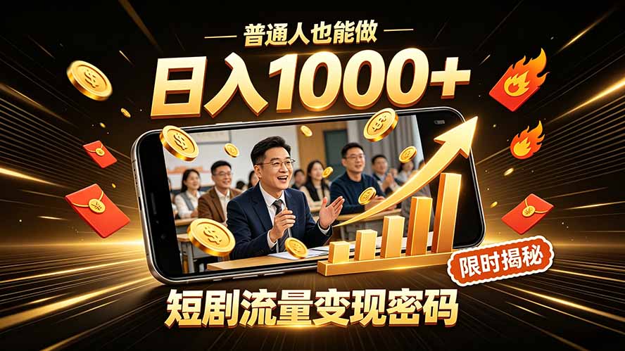 一部手机做短剧分发，不用真人出镜、不用拍摄剧本，快手流量变现日赚千元-hcnxn