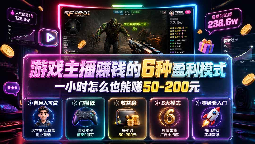 付费文章：游戏主播赚钱的6种盈利模式，一小时怎么也能赚50-200元-hcnxn