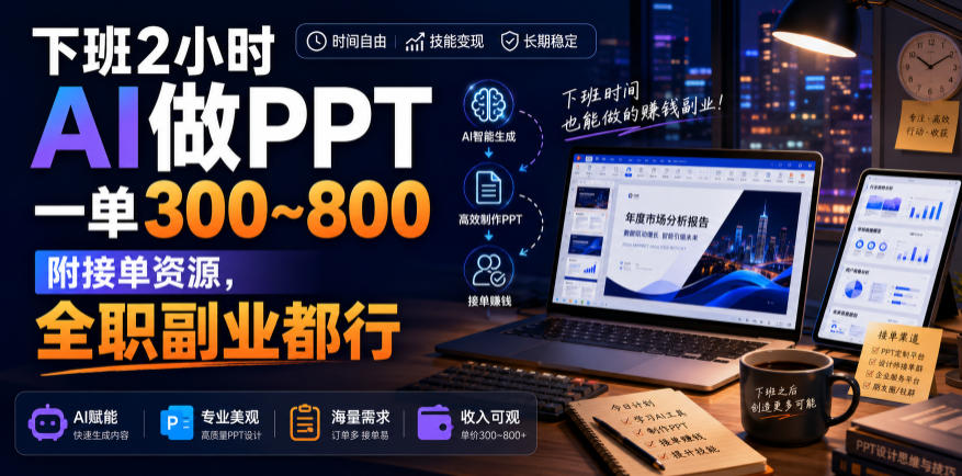 下班2小时AI做PPT，一单300~800，附接单资源，全职副业都行【揭秘】-hcnxn
