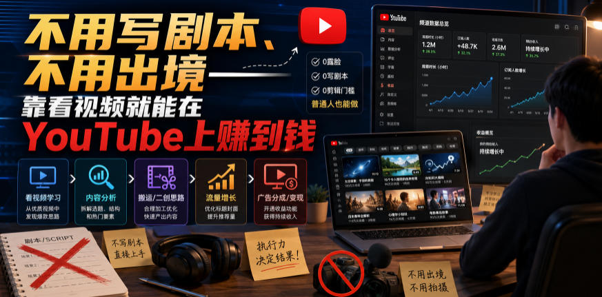 不用写剧本、不用出境——靠看视频就能在YouTube上賺到钱【原创双语字幕】-hcnxn