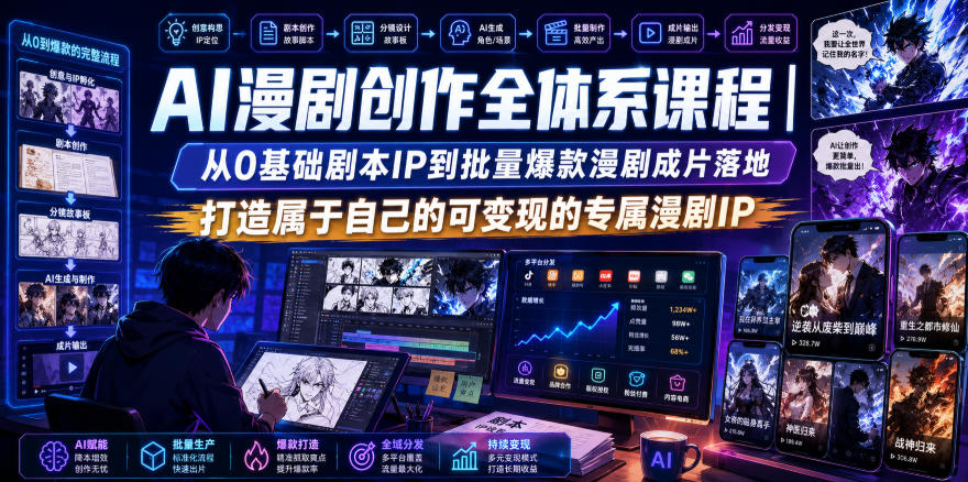 AI漫剧创作全体系课程｜从0基础剧本IP到批量爆款漫剧成片落地，打造属于自己的可变现的专属漫剧IP-hcnxn