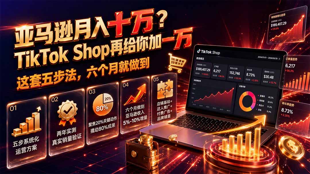 亚马逊月入十万？TikTok Shop再给你加一万——这套五步法，六个月就做到【原创双语字幕】-hcnxn