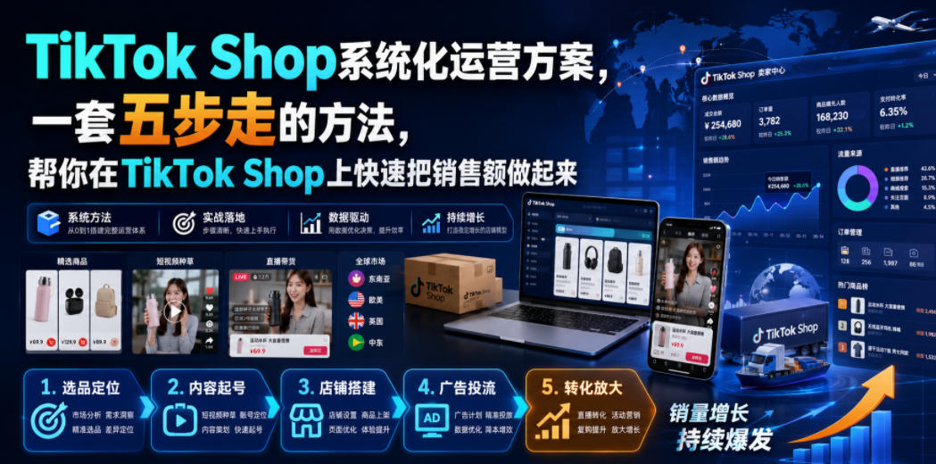 TikTok Shop系统化运营方案，一套五步走的方法，帮你在TikTok Shop上快速把销售额做起来【原创双语字幕】-hcnxn