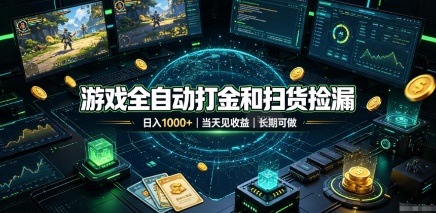 游戏全自动打金和扫货捡漏，日入1k+，当天见收益，长期可做！【揭秘】-hcnxn