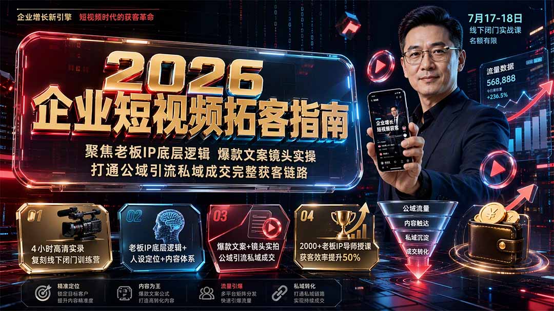 2026企业短视频拓客指南：聚焦老板IP底层逻辑，爆款文案镜头实操，打通公域引流私域成交完整获客链路-hcnxn