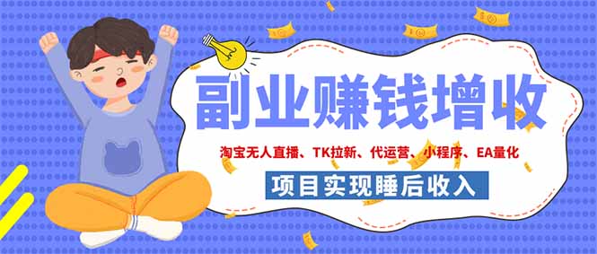 2026年多个真实落地副业项目，手把手带你搭建被动收入管道(淘宝无人直播、海外TK拉新...-hcnxn