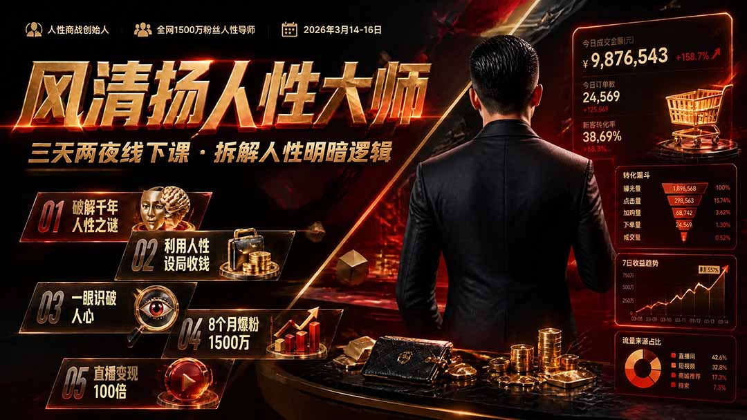风清扬人性大师-三天两夜3月14-16线下课2026年｜拆解人性明暗逻辑，识人避坑，千万粉涨粉+直播百倍变现实战教学-hcnxn