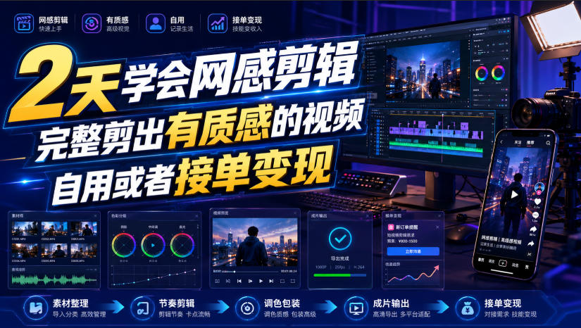 2天学会网感剪辑，完整剪出有质感的视频，自用或者接单变现-hcnxn