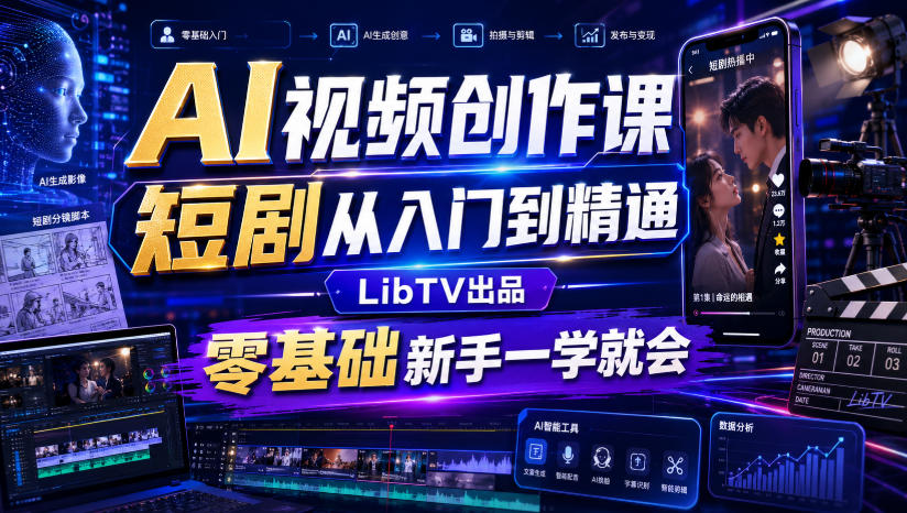 AI视频创作课，短剧从入门到精通，LibTV出品，零基础新手一学就会-hcnxn