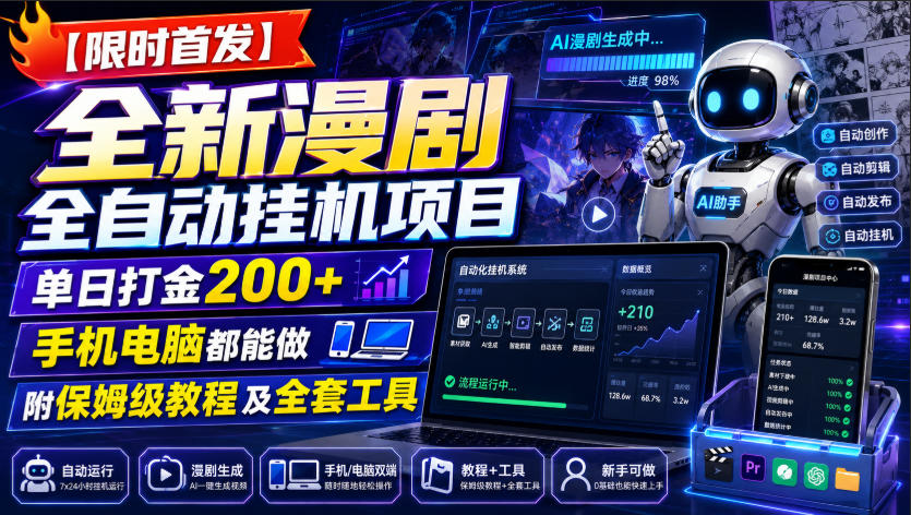 【限时首发】全新漫剧全自动挂G项目，单日打金200+，手机电脑都能做，附保姆级教程及全套工具【揭秘】-hcnxn