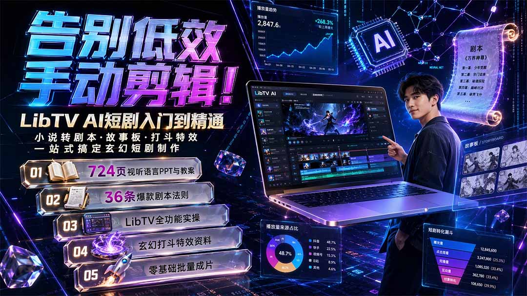 告别低效手动剪辑！LibTV AI短剧入门到精通，小说转剧本方法，故事板打斗特效一站式搞定玄幻短剧制作-hcnxn