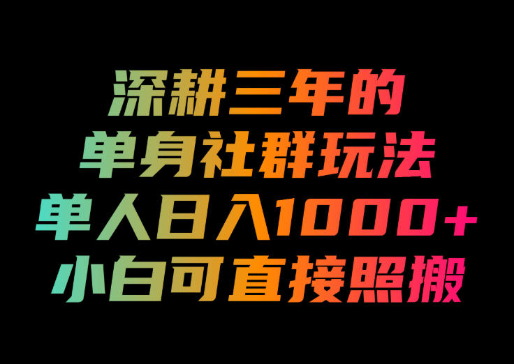 深耕三年的单身社群玩法，单人日入1000+，小白可直接照搬！【揭秘】-hcnxn
