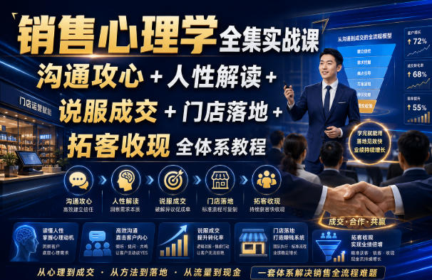 销售心理学全集实战课｜沟通攻心+人性解读+说服成交+门店落地+拓客收现全体系教程-hcnxn