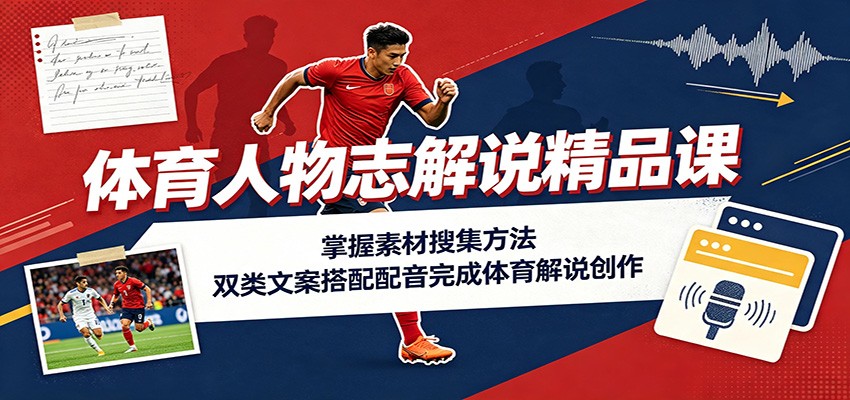 体育人物志解说精品课：掌握素材搜集方法，双类文案搭配配音完成体育解说创作-hcnxn