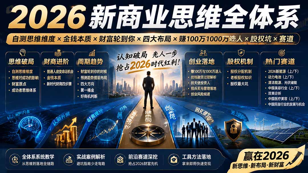2026新商业思维全体系：自测思维维度×金钱本质×财富轮到你×四大布局×赚100万1000万选人×股权坑×赛道-hcnxn