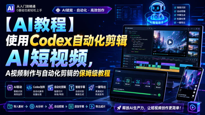 【AI教程】使用Codex自动化剪辑AI短视频，AI视频制作与自动化剪辑的保姆级教程-hcnxn