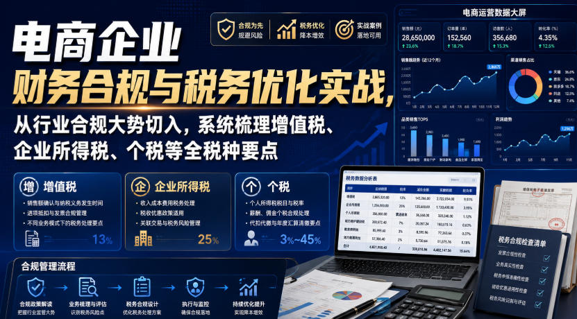 电商企业财务合规与税务优化实战，从行业合规大势切入，系统梳理增值税、企业所得税、个税等全税种要点-hcnxn