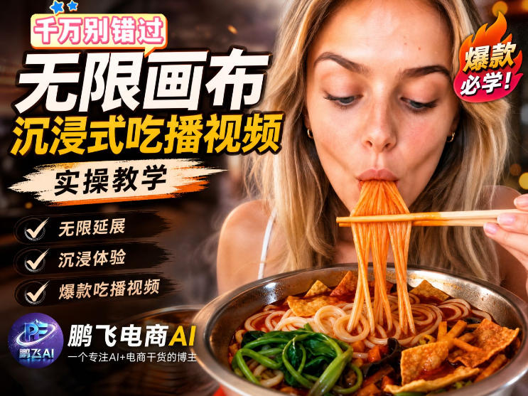 保姆级教程｜用AI无线画布做沉浸式吃播，3步直接出片，无线画布工作流，操作简单好上手-hcnxn
