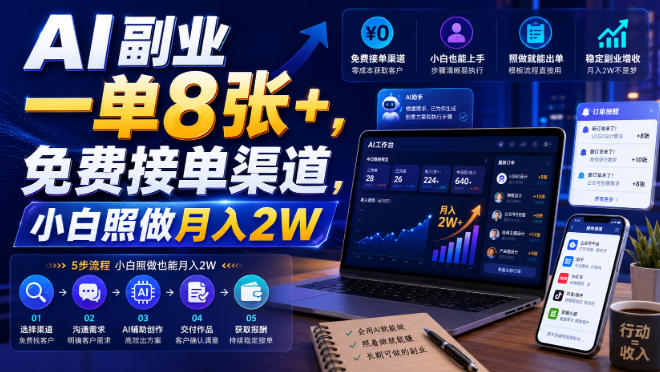 AI副业一单8张+，免费接单渠道，小白照做月入2W【揭秘】-hcnxn