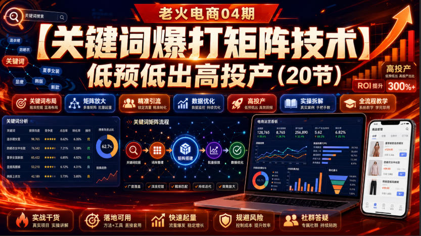 老火电商04期：【关键词爆打矩阵技术】低预低出高投产(20节)-hcnxn
