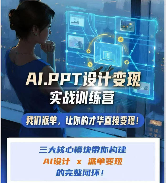 AI+PPT设计变现实战训练营，我们派单，让你的才华直接变现，三大核心模块带你构建Al设计x派单变现的完整闭环-hcnxn